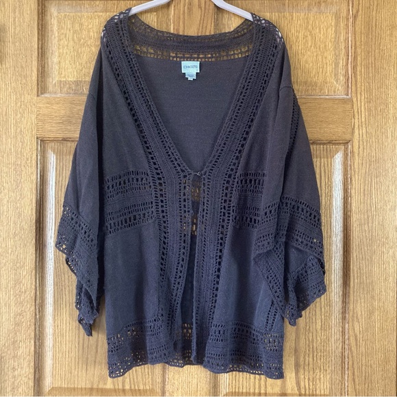 Chico's Dark Brown Open-Knit Cardigan Sweater 2 (Large) - Picture 1 of 9